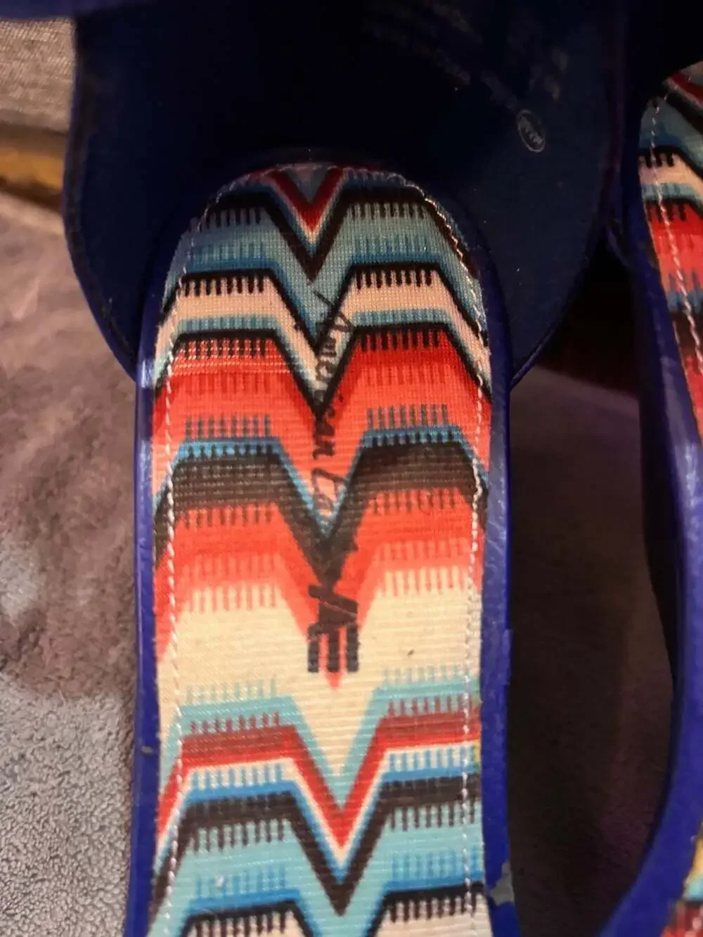 American Eagle Blue Ankle Strap Wedge Sandals With Aztec Print Insoles 9.5